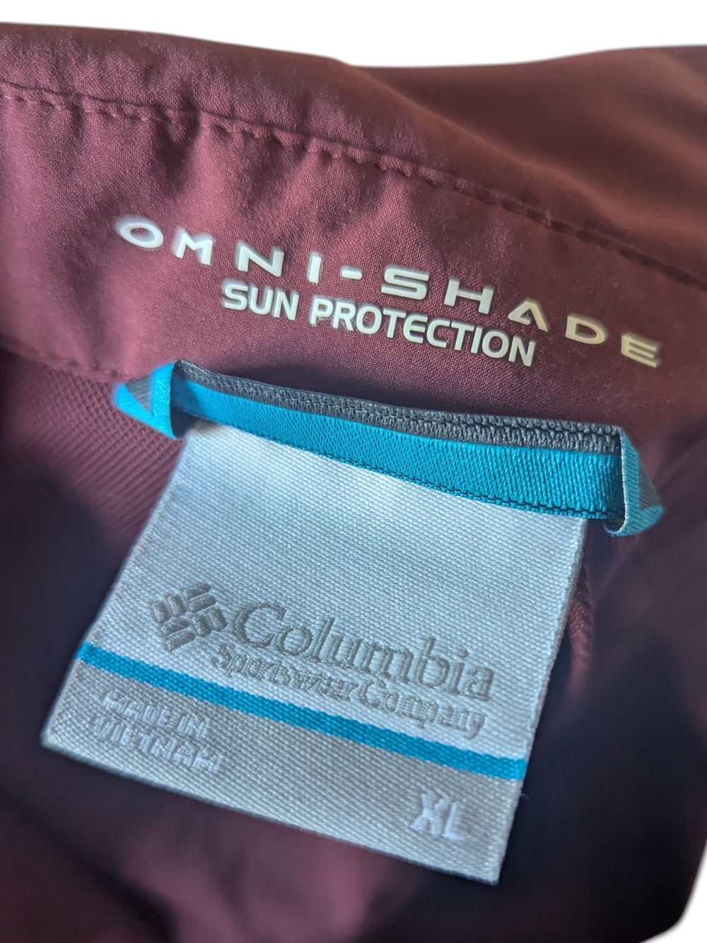 Columbia Omni-Shade Long Sleeve Button Front Shirt Burgundy Extra Large - Picture 5 of 5